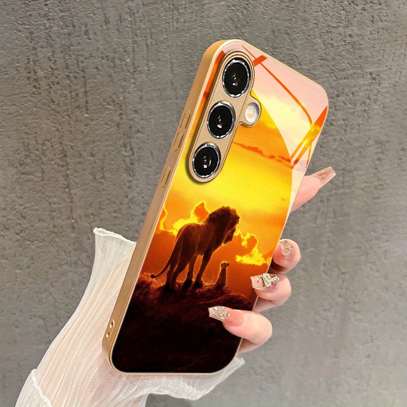 Samsung Galaxy S24 - เคสโทรศัพท์แก้วลายสิงโตหญิงยามค่ำคืนและสิงโตน้อย เหมาะสำหรับ Samsung Galaxy S26 S25